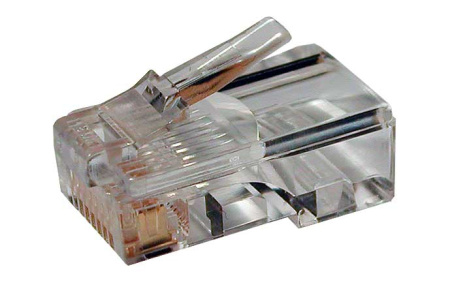Hyperline PLUG-8P8C-U-C5-100 Разъем RJ-45(8P8C) под витую пару категория 5e (50 µ"/ 50 микродюймов) универсальный (для одножильного и многожильного кабеля) (100 шт)