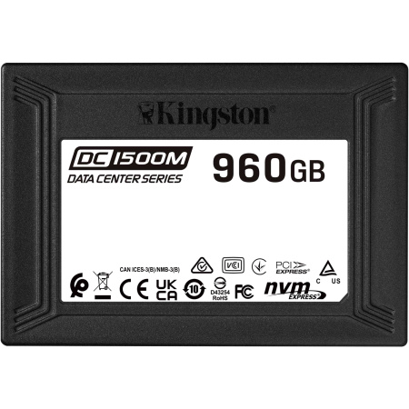 Kingston DC1500M, 960GB, SSD, U.2, NVMe, PCIe 3.0 x4, 3D TLC, R/W 3100/1700MB/s, IOPs 440 000/150 000, 1750TBW, DWPD 1 (5 лет)
