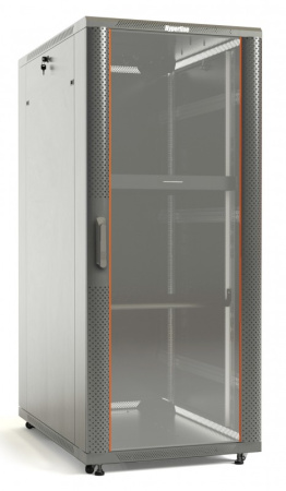 Hyperline TTB-4281-AS-RAL7035 Шкаф напольный 19-дюймовый, 42U, 2055x800x1000 мм (ВхШхГ), передняя дверь стеклянная, задняя дверь сплошная, ручка с замком, 2 вертикальных кабельных организатора, цвет серый (RAL 7035) (разобранный)