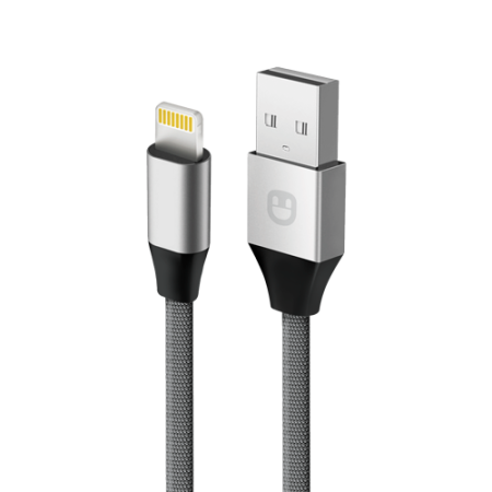 Unico Кабель lightning - USB, 2,1А, 480 Мбит/с, нейлон, металл, 1м, серый, RTL BOX