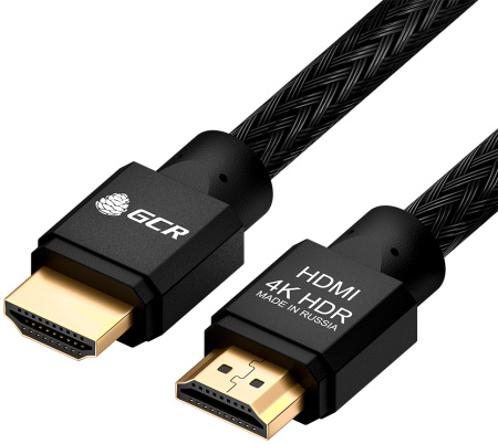 GCR Кабель 1.5m HDMI 2.0, HDR 4:2:2, Ultra HD, 4K 60 fps 60Hz/5K*30Hz, 3D, AUDIO, 18.0 Гбит/с, 28/28 AWG, OD7.3mm, тройной экран, нейлон, AL корпус черный