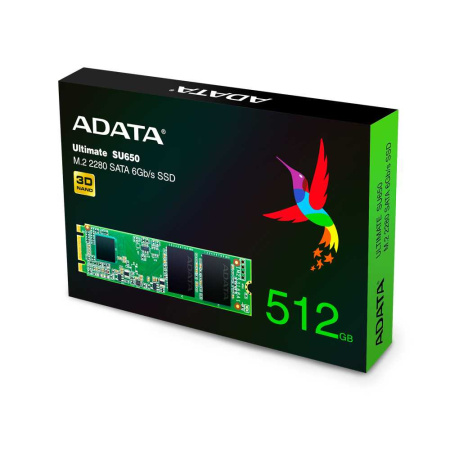 ADATA SSD Ultimate SU650, 512GB, M.2(22x80mm), SATA3, 3D TLC, R/W 550/510MB/s, IOPs 80 000/60 000, TBW 210, DWPD 0.4 (3 года)