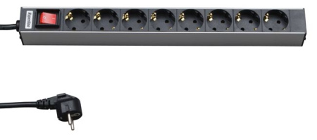 Hyperline SHT19-8SH-S-2.5EU Блок розеток для 19" шкафов горизонтальный с выключателем с подсветкой 8 розеток Schuko (16A) кабель питания 2.5 м с вилкой Schuko 482.6 мм x 44.4 мм x 44.4 мм (ДхШхВ)