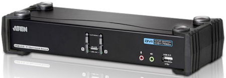 Переключатель, электрон., KVM+Audio+USB 2.0, 1 user USB+DVI => 2 cpu USB+DVI, со шнурами USB 4х1.8м., 2560x1600 60Hz DVI-D Dual Link/2048x1536 DVI-A, настол., исп.стандартШнуры, без OSD, некаскад./ CUBIQ 2-PORT USB DVI DUAL LINK KVMP SWIT