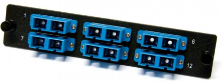 Hyperline FO-FPM-W120H32-12LC-BL Панель для FO-19BX с 12 LC адаптерами 12 волокон одномод OS1/OS2 120x32 мм адаптеры цвета синий (blue)