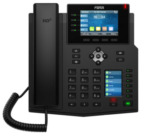 Fanvil IP телефон Fanvil X5U, 16 линий SIP, 2 порта Ethernet 10/100/1000, цветной основной дисплей 3,5”, встроенный BlueTooth, IPb6, PoE