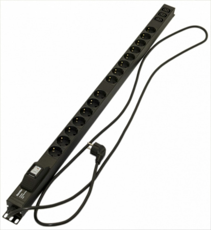 Hyperline SHE-15SH-3IEC-B-2.5EU Блок розеток 15 розеток Schuko+3хIEC320 C13 16 A 250В с автоматическим выключателем кабель питания 3х1.5мм2 длина 2.5 м с вилкой Schuko 1040x44.4x44.4 мм (ДхШхВ)