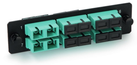 Hyperline FO-FPM-W120H32-12LC-AQ Панель для FO-19BX с 12 LC адаптерами 12 волокон многомод OM3/OM4 120x32 мм адаптеры цвета аква (aqua)