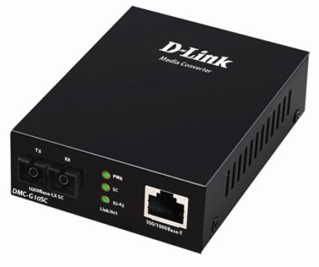 D-Link DMC-G10SC/A1A, Media Converter with 1 100/1000Base-T port and 1 1000Base-LX port. Up to 10km, single-mode Fiber, SC connector, Jumbo frame, Transmitting and Receiving wavelength: 1310nm.