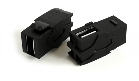 Hyperline KJ1-USB-VA2-BK Вставка формата Keystone Jack с проходным адаптером USB 2.0 (Type A) 90 градусов ROHS черная