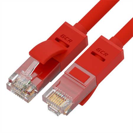 GCR Патч-корд прямой 5.0m UTP кат.5e, красный, позолоченные контакты, 24 AWG, литой, GCR-LNC04-5.0m, ethernet high speed 1 Гбит/с, RJ45, T568B