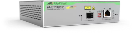 Allied Telesis Two-port Gigabit Speed/Media Converting Switch with PoE, 1000T POE+ to 1000X(SFP) Media Converter, Multi-Region AC adapter (US/JP, UK, AU, EU)