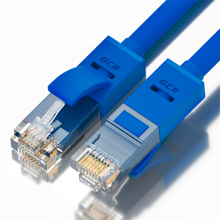 GCR Патч-корд прямой 0.5m UTP кат.5e, синий, позолоченные контакты, 24 AWG, литой, GCR-LNC01-0.5m, ethernet high speed 1 Гбит/с, RJ45, T568B