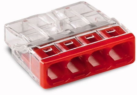 WAGO 2273-244 Клемма соединительная 4-проводная с пастой для распределительных коробок сечением 0.5-2.5 мм2 красная