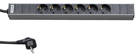 Hyperline SHT19-6SH-2.5EU Блок розеток для 19" шкафов горизонтальный 6 розеток Schuko (16A) 230 В кабель питания 1.5мм2 длина 2.5 м с вилкой Schuko 482.6 мм x 44.4 мм x 44.4 мм (ДхШхВ)