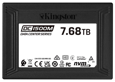 Kingston DC1500M, 7680GB, SSD, U.2, NVMe, PCIe 3.0 x4, 3D TLC, R/W 3100/2700MB/s, IOPs 420 000/200 000, 14020TBW, DWPD 1 (5 лет)