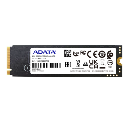 ADATA SSD LEGEND 840, 1024GB, M.2(22x80mm), NVMe, PCIe 4.0 x4, 3D TLC, R/W 5000/4750MB/s, IOPs 650 000/600 000, TBW 650, DWPD 0.36, with Heat Spreader (5 лет)