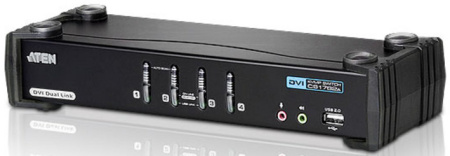 Переключатель, электрон., KVM+Audio+USB 2.0, 1 user USB+DVI => 4 cpu USB+DVI, со шнурами USB 4х1.8м., 2560x1600 60Hz DVI-D Dual Link/2048x1536 DVI-A, настол., исп.стандартШнуры, без OSD, некаскад./ CUBIQ 4-PORT USB DVI DUAL LINK KVMP SWIT