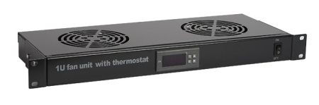Hyperline TRFA-MICR-2F-RAL9004 Модуль вентиляторный 19" 1U глубиной 170мм с термостатом и 2-мя вентиляторами номинальная мощность 35.20 Вт с кабелем питания C13-Schuko 1.8м цвет черный (RAL 9004)