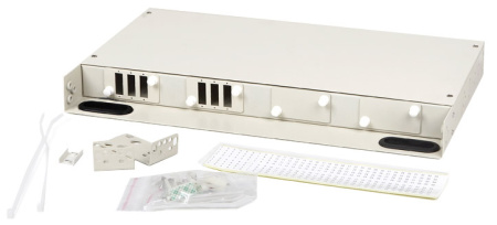 Hyperline FO-19BOX-12SC Бокс оптический 19" на 6 дуплексных SC проходных адаптеров со сплайс-пластиной (c КДЗС без пигтейлов и проходных адаптеров)