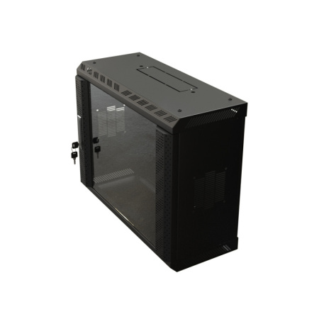 Hyperline TWS-2225-GP-RAL9004 Шкаф настенный 19-дюймовый (19"), 22U, 1086х600х250, со стеклянной дверью, несъемные боковые панели, цвет черный (RAL 9004) (собранный)