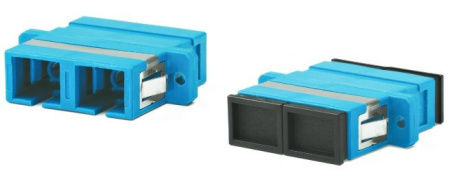 Hyperline FA-P11Z-DSC/DSC-N/BK-BL Оптический проходной адаптер SC-SC SM duplex корпус пластиковый синий черные колпачки