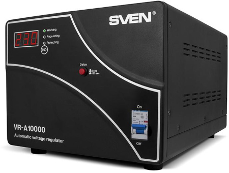 Stabilizer SVEN VR-A10000, Relay, 10000VA, 6000W, 140-275v, output terminals, black, 424 ? 247 ? 285mm, 17.18kg. 