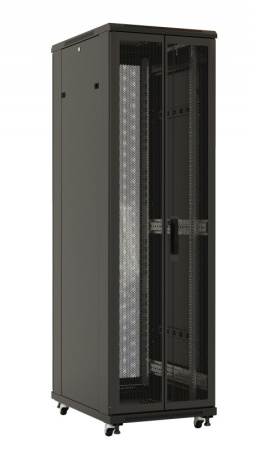 Hyperline TTB-3288-DD-RAL9004 Шкаф напольный 19-дюймовый 32U 1610x800х800 мм (ВхШхГ) передняя и задняя распашные перфорированные двери (75%) ручка с замком крыша нового типа цвет черный (RAL 9004) (разобранный)