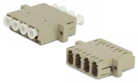 Hyperline FA-P11Z-QLC/QLC-N/WH-BG Оптический проходной адаптер LC-LC MM quadro 4 волокна корпус пластиковый бежевый белые колпачки