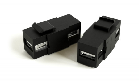 Hyperline KJ1-USB-A2-BK Вставка формата Keystone Jack с проходным адаптером USB 2.0 (Type A) ROHS черная
