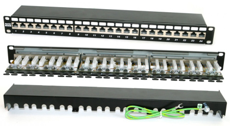 Hyperline PP2-19-24-8P8C-C6A-SH-110D Патч-панель 19" 1U 24 порта RJ-45 полн. экран. категория 6A Dual IDC