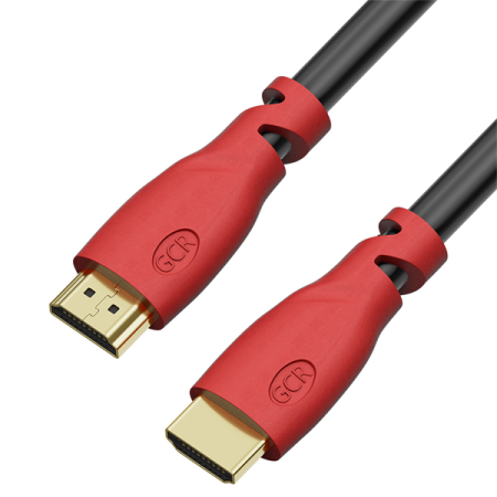 GCR Кабель HDMI 2.0, 1.5m, красные коннекторы, HDR 4:2:2, Ultra HD, 4K 60 fps 60Hz/5K*30Hz, 3D, AUDIO, 18.0 Гбит/с, 28/28 AWG, 3 X экран