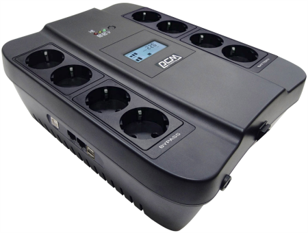Powercom Back-UPS SPIDER, Line-Interactive, LCD, AVR, 1100VA/605W, Schuko, USB, black (1452054) 
