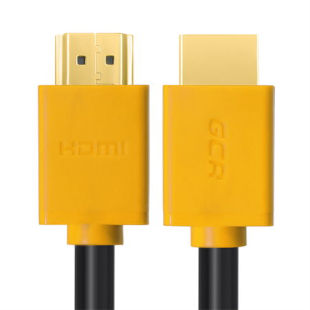 GCR Кабель HDMI 1.4, 2.0m, желтые коннекторы, 30/30 AWG, позолоченные контакты, FullHD, Ethernet 10.2 Гбит/с, 3D, 4Kx2K, экран