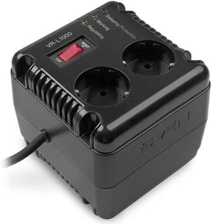 Stabilizer SVEN VR-L1000, Relay, 320W, 184-285v, 2 euro outlets, black, 118 ? 106? 112mm, 1.61kg. 