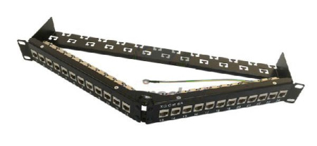 Hyperline PPBL5A-19-24-SH-RM Модульная патч-панель 19", 24 порта, угловая, 1U, для экранированных и неэкранированных модулей Keystone Jack, с задним кабельным организатором (без модулей)