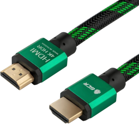 GCR Кабель 1.0m HDMI 2.0, HDR 4:2:2, Ultra HD, 4K 60 fps 60Hz/5K*30Hz, 3D, AUDIO, 18.0 Гбит/с, 28/28 AWG, OD7.8mm, тройной экран, BICOLOR нейлон, AL корпус зеленый